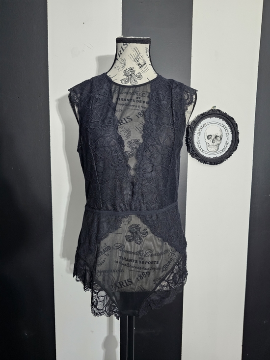 FLORA Tops - Black Lace V-Neck Bodysuit